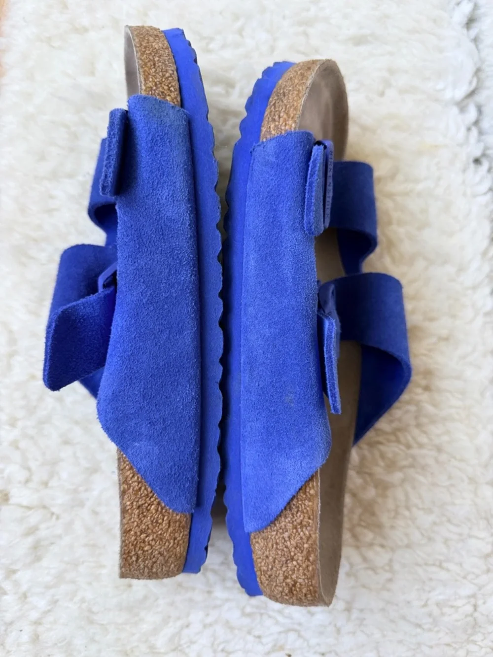 Birkenstock Cobalt Blue Suede Double-Buckle Sandals like new Sz 38 - Picture 4 of 7